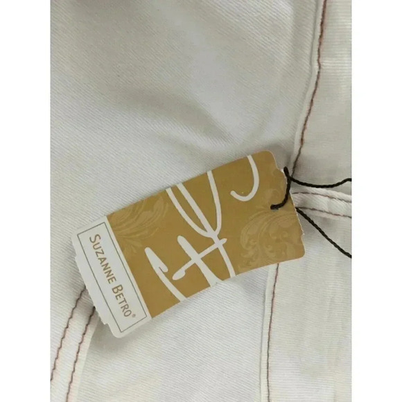 Suzanne Betro Womens Jeans Cream Contrast Stitch High Rise Wide Crop Denim 20 - Picture 12 of 14